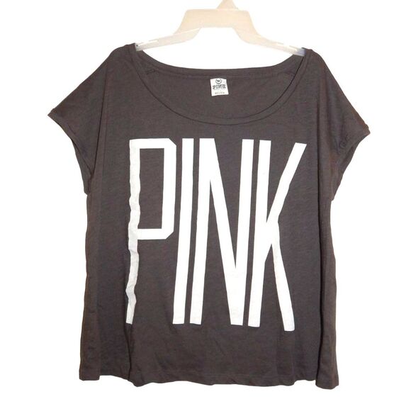 PINK Victoria's Secret Charcoal Tee with Bold Logo - Picture 1 of 11